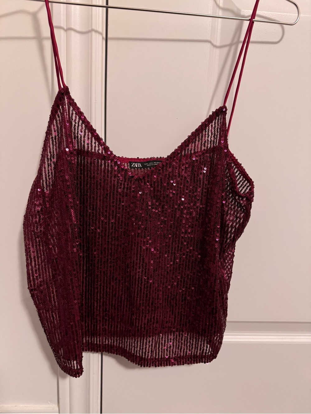 Zara Burgundy Sequin Spaghetti-Strap Camisole